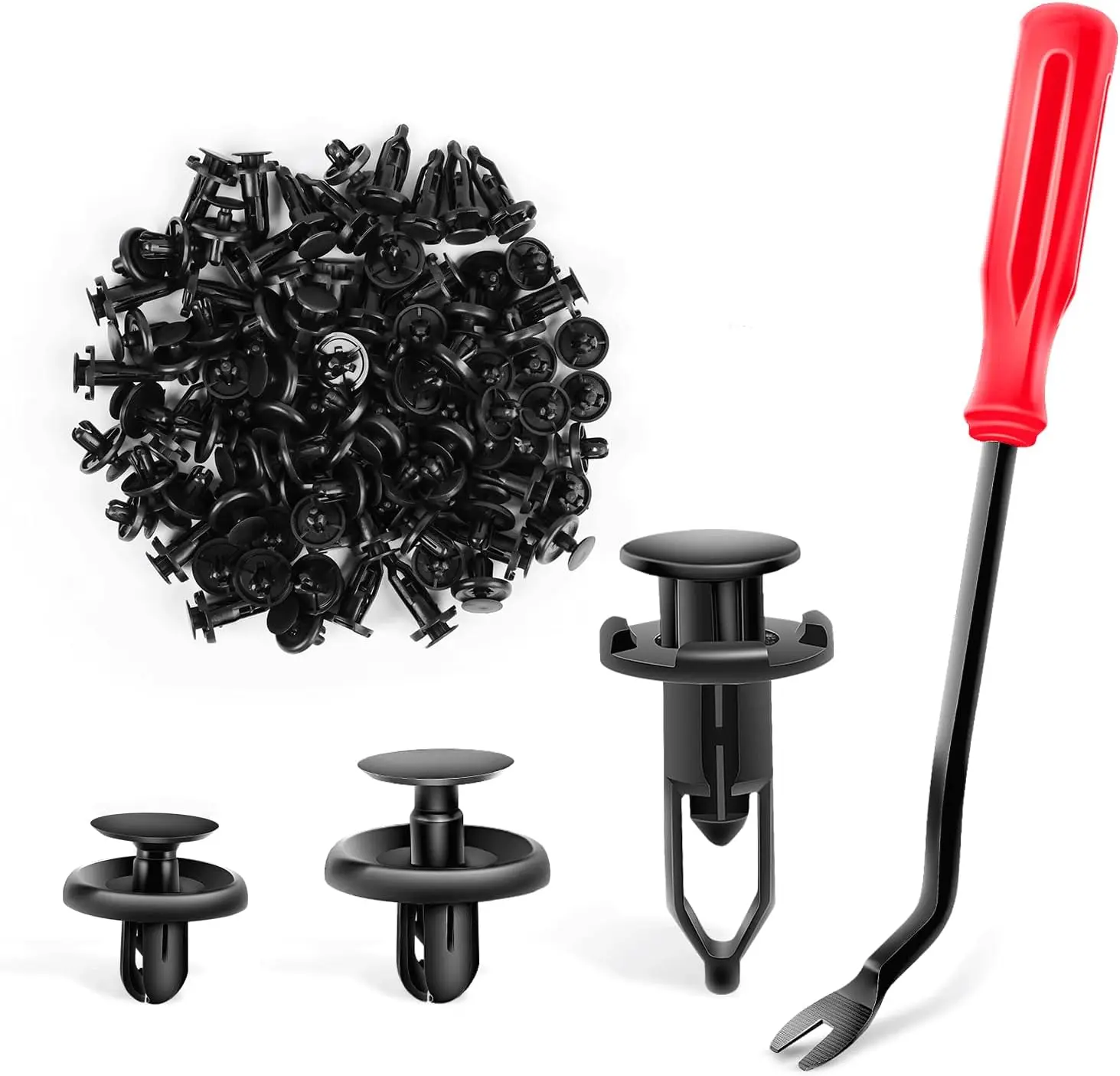 

100 шт. фиксаторов-клипс 6,5 мм, 7 мм, 9 мм с нажимным механизмом, совместимых с крышкой двигателя Toyota Lexus, с инструментом для снятия