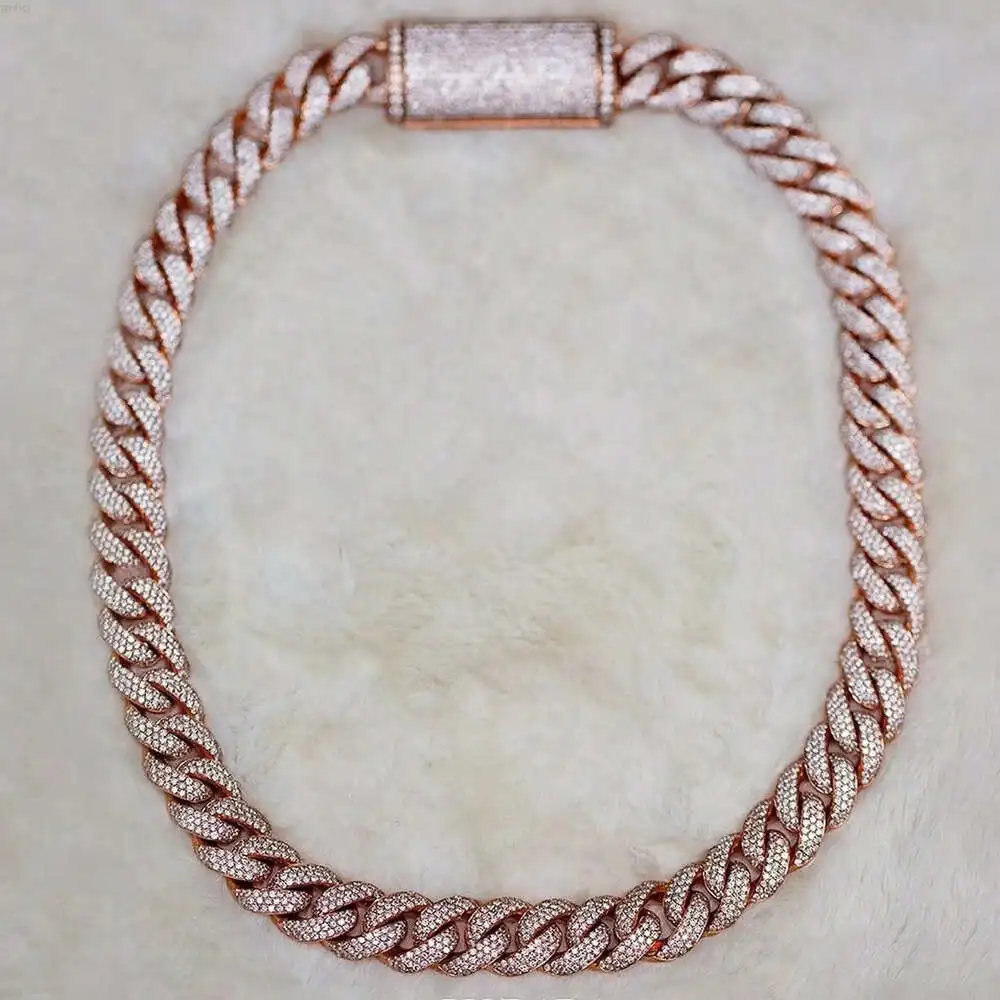 

14k 18k Rose Gold Chain 925 Sterling Silver Vvs Moissanite Diamond Cuban Chain Hip Hop Iced Out Cuban Link Chain for Men