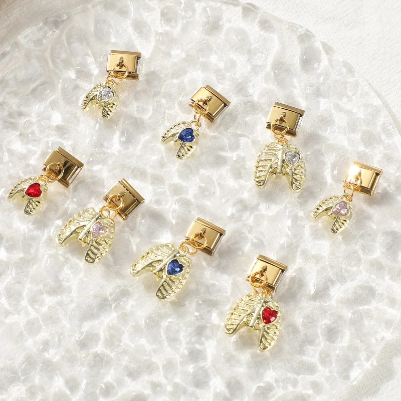 

Y2K Creative Heart Moon Butterfly Star Bow Golden Pendant Italian Charm Links Fit 9mm Stainless Steel Bracelet Women DIY Making