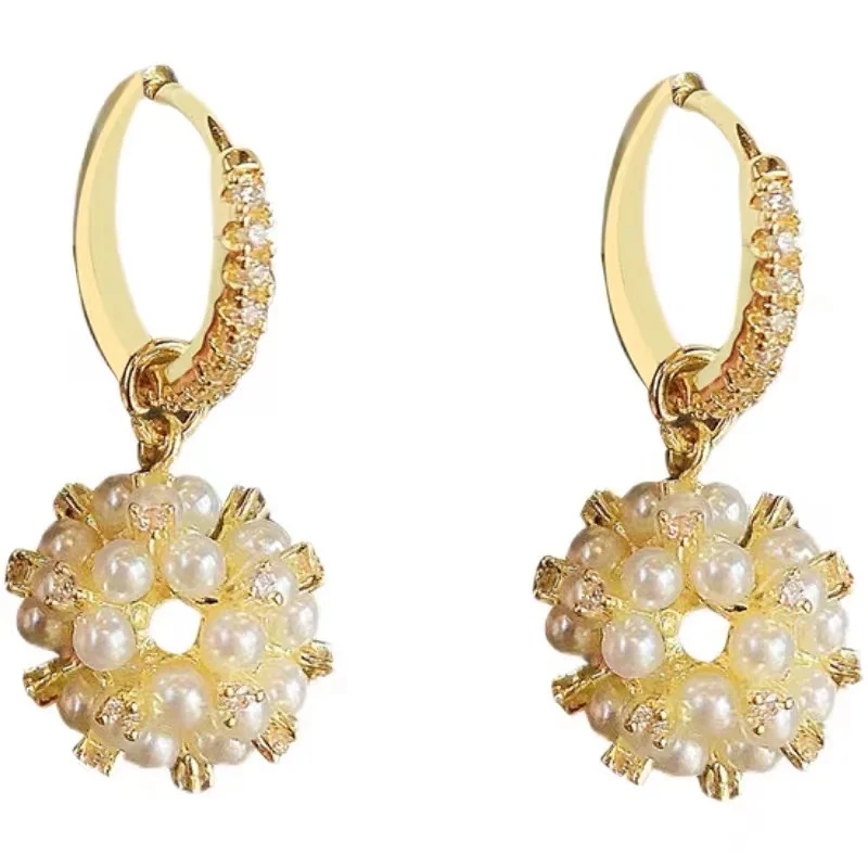 Elegant Celebrity Wind Rice Beads Pearl Ball Pendant Drop Earrings Korean Fashion Jewelry For Womens Party Gift Accessories