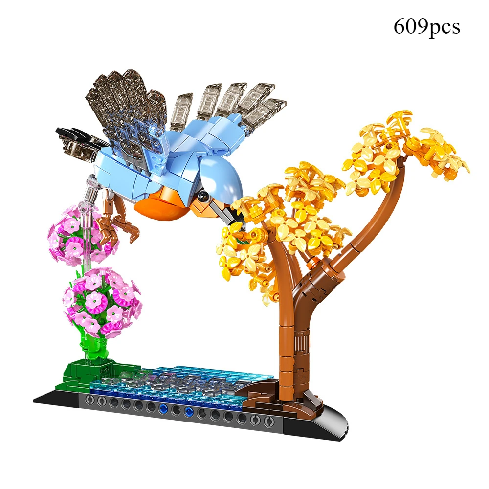 MOC الأبدية روبن زهرة زخرفة سلسلة اللبنات مجموعة شجرة الغابات منزل الطيور فكرة لعب للبالغين هدايا عيد الميلاد #5