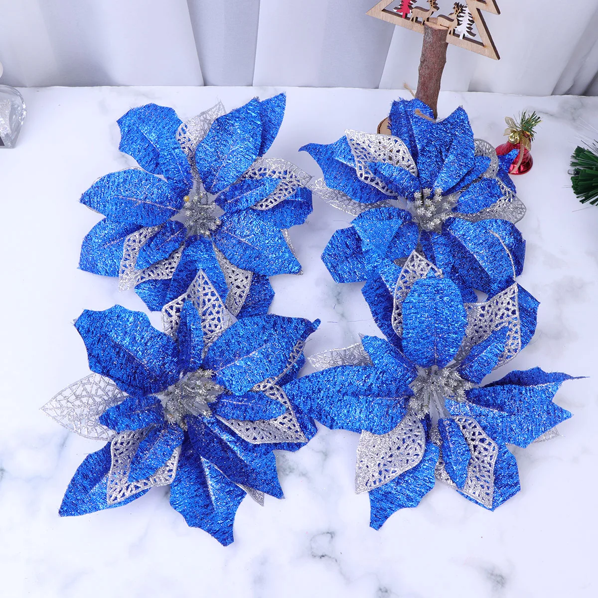 

4pcs Simulated Christmas Flowers Decoration Craft Elegant Artificial Flower Diy Ornament For Wedding Party Home Decor Handmade