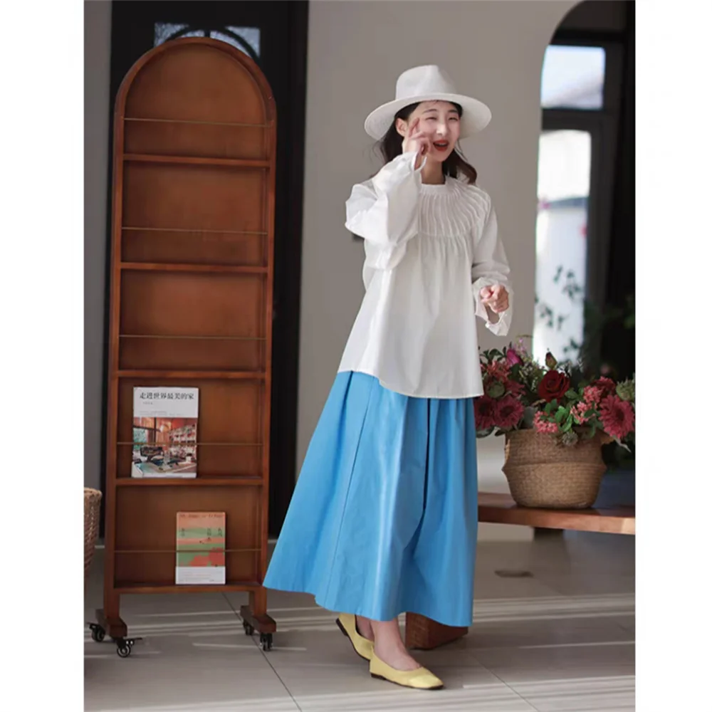 

Korean Version Loose Casual Women's Skirt High-End Cotton Linen A-Line Skirts Summer Solid Color Commuter Style Skirt Plus Size