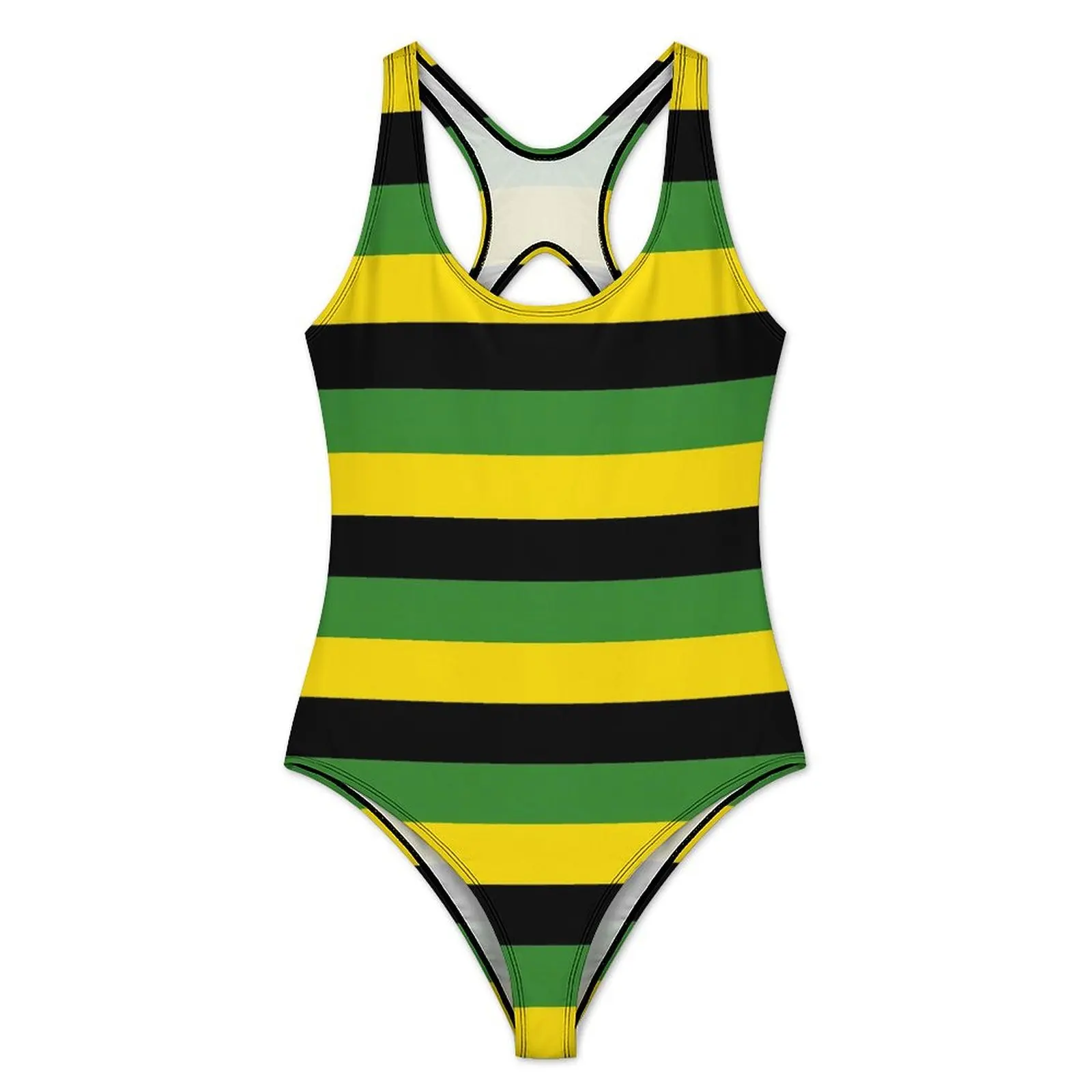 Jamaica Flag Swimsuit Sexy Black Yellow Green Stripes One Piece Swimwear Push Up Swimsuits Fashion Holiday Pool Bathing Suit