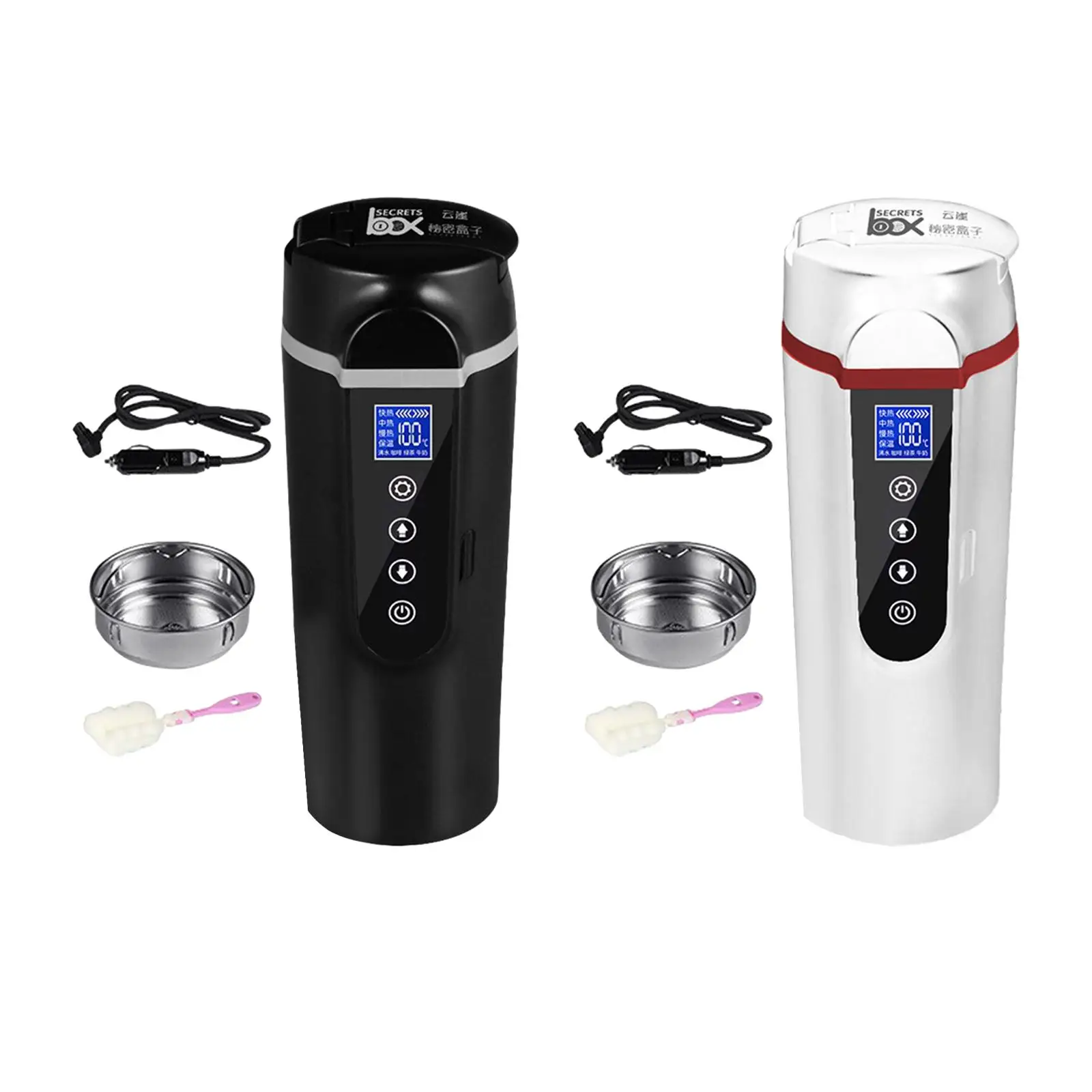 Electric Travel Kettle for Truck Car 24V 12V Heating Cup 450ml Portable Stainless Steel Coffee Tea Mug with Leakproof Lid
