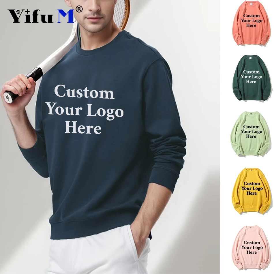 Custom Your Logo Men Women Cotton Long Sleeve Sweatshirts  Female Soft Casual Cotton Base PulloversTops for Spring Autumn 2024