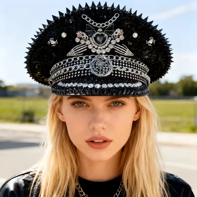 HongLuan  Halloween Costume Hat, Captain Hats Rhinestone for Burning Man Festival Woman, Cosplay Female Accessories