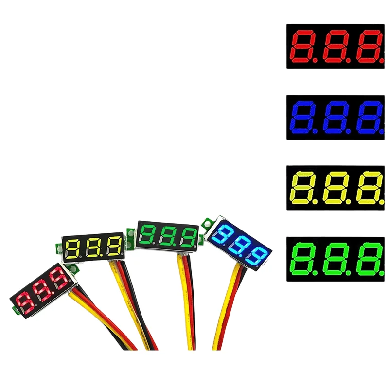0,28-Zoll ultrakleiner digitaler DC-Voltmeterkopf, digitale Anzeige, einstellbar, dreiadriges DC 0-100V Batterie-Voltmeter