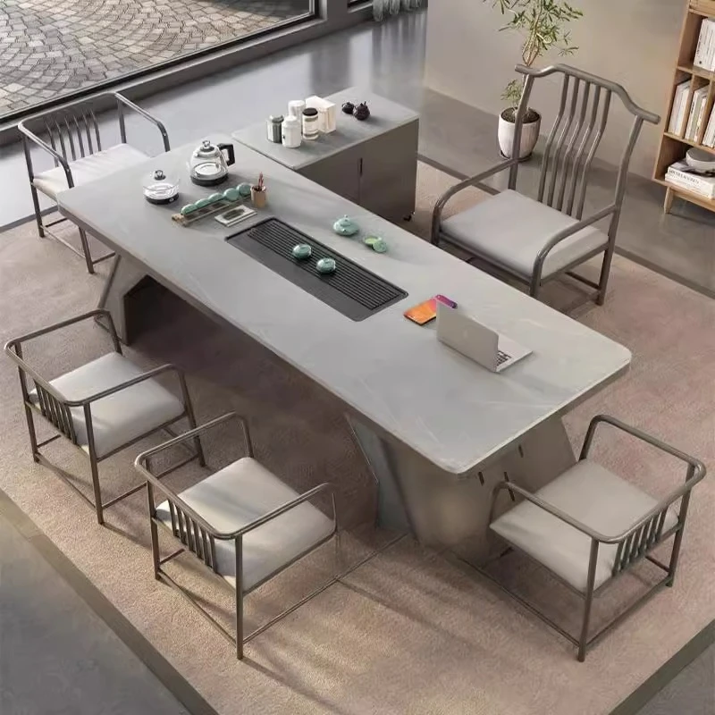 

Light luxury rock board tea table,, simple large board tea table set, modern high-end office tea table and chair combination