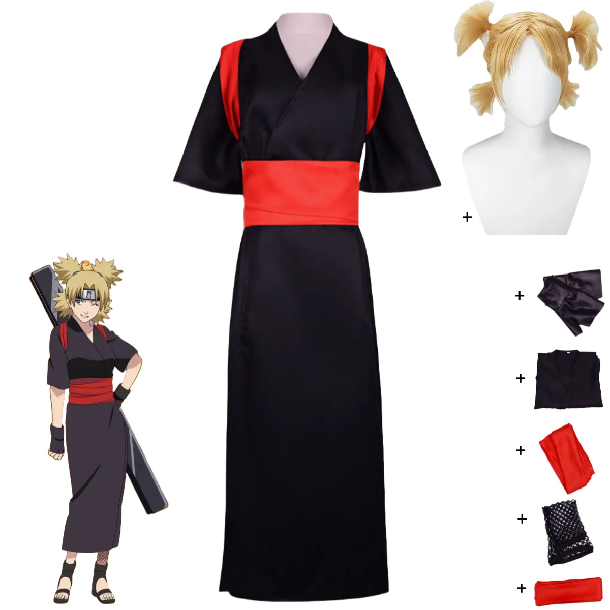 Disfraz de Cosplay de Anime Nara Temari, Kimono Japonés de Manga Corta, Bata, Cinturón, Peluca, Traje de Carnaval de Halloween para Mujer Adulta