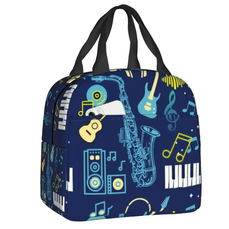 Custom Music Notes With Piano Lunch Bag Women Cooler Warm Insulated Lunch Box for Children School Work Picnic Food Tote Bags