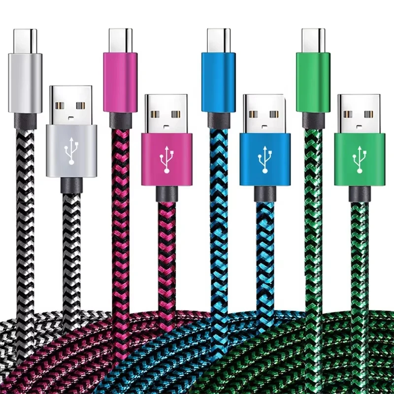1m 2m 3m USB A Type C Cable Date Sync Fast Charging Nylon Braided Charger Wire For Xiaomi/Huawei Android Phone Cable Accessories