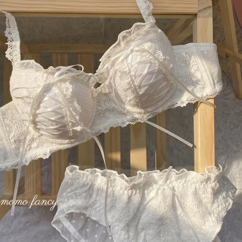 Lolita Prom Solid Color Sweet Bra Sexy Lace Bra Adjustable Gathering Anti-Expansion Bra Sweet Temperament Court Bra