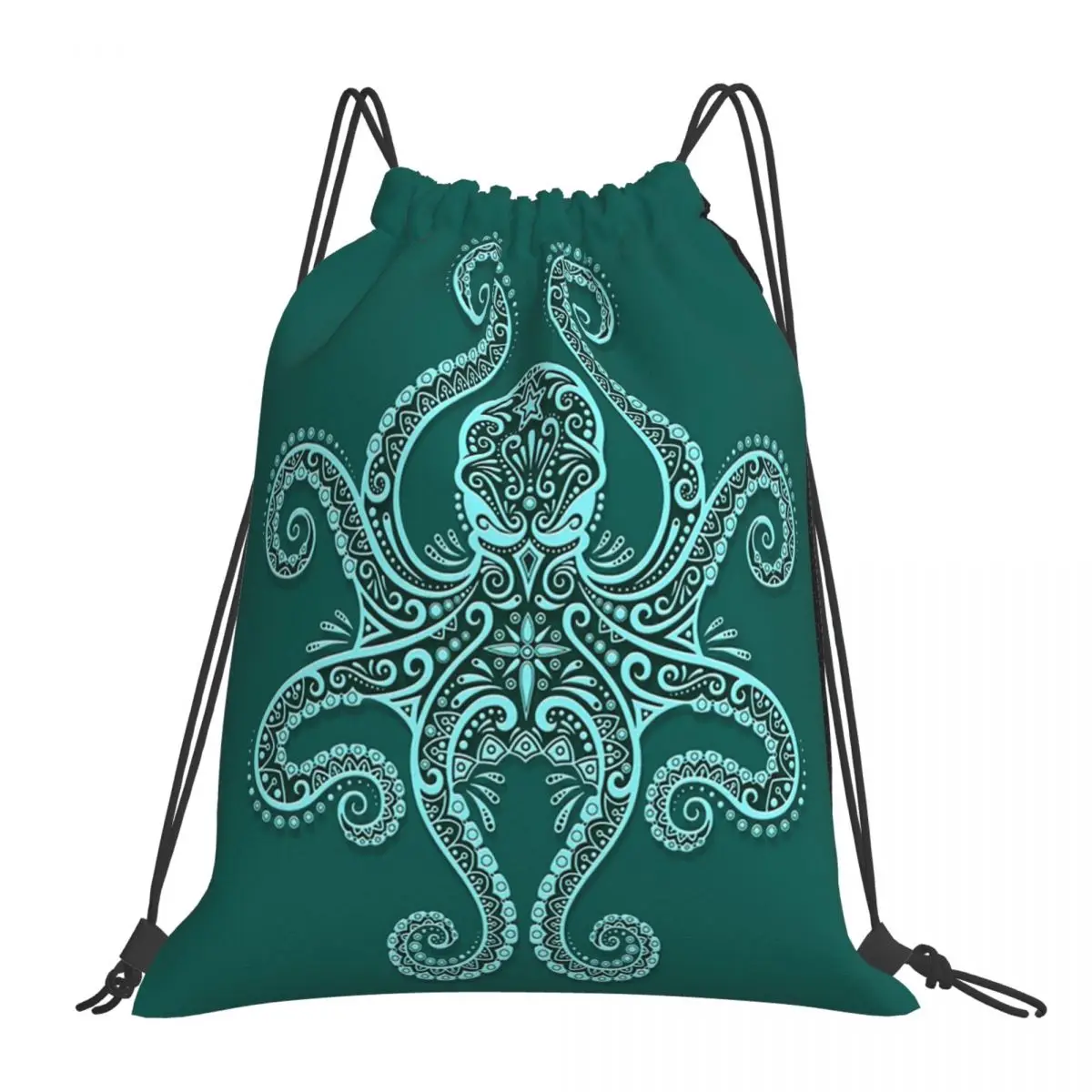 

Intricate Teal Blue Octopus Backpacks Casual Drawstring Bags Drawstring Bundle Pocket Shoes Bag Book Bags For Man Woman School