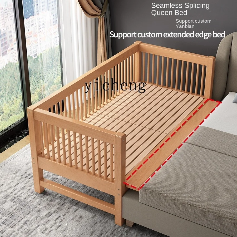 Cama de costura de haya XL para niños, cuna de madera maciza, cama de costura ensanchada