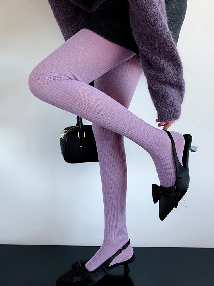Y2k Mädchen Gestrickte Gestreifte Strumpfhosen Frauen 2025, Herbst Winter Grundlegende Casual Streetwear Strumpfhosen Neue Strumpf Für Frauen