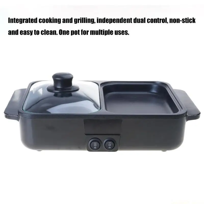 D0AB 2 in 1 Hot Pot and Grill Combo with Independent Heat Control Nonstick Cooking Device Multi Functional Kitchen Cooker