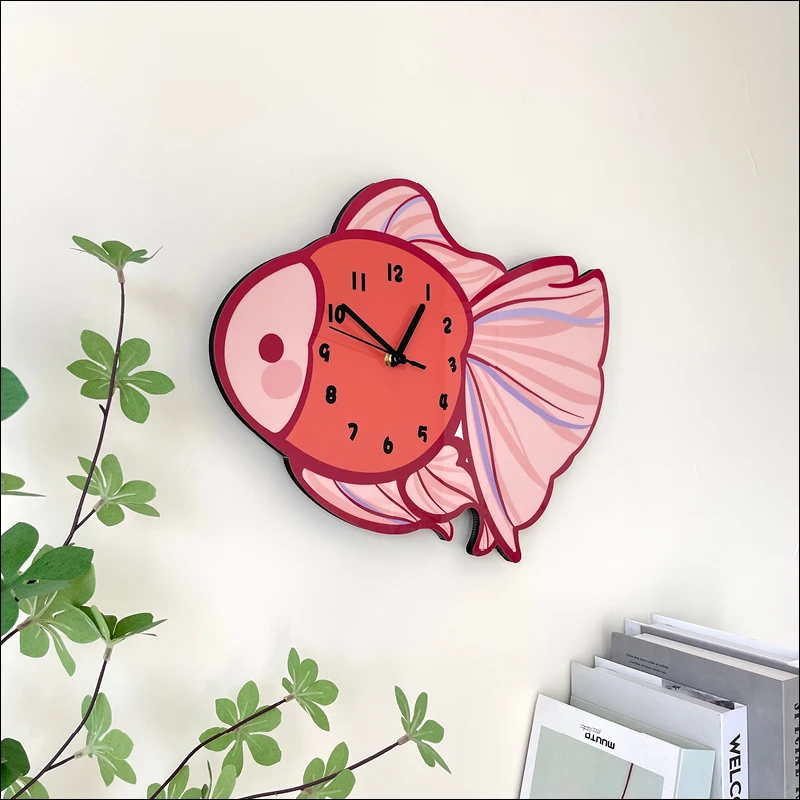 Goldfish Decoration Hanging Wall Clock Living Room Kindergarten Cartoon Creative Quiet Clock Home Cute Personality Hanging Watch