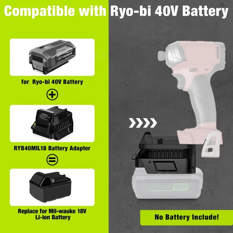 HAKSINKY Power Tool Battery Adapter for Ryobi/Greenworks/Black&Decker 40V Li-ion Battery To for Milwaukee 18V Power Tools Use
