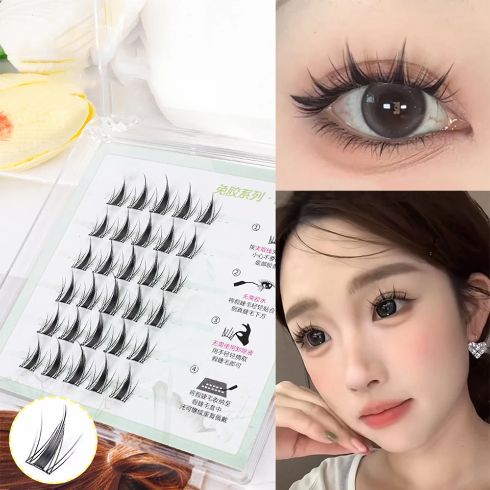 Press on Self Adhesive Cluster Lashes Natural Look No Glue Needed Segmented Eyelashes Black Reusable Individual Eyelash