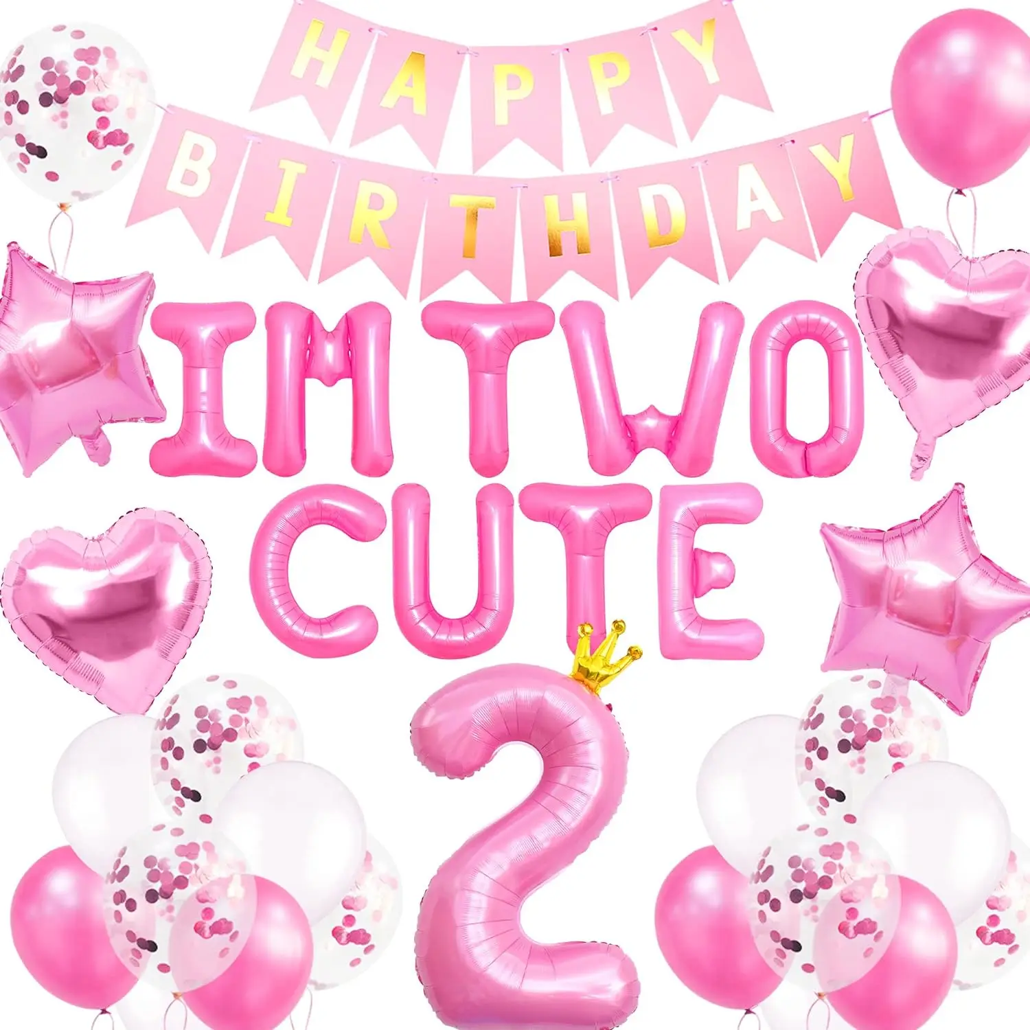 LaVent Im Two Cute Birthday Decoration Girl Im Two Cute Balloon Pink Number 2 Balloons Girl 2nd Birthday Decoration