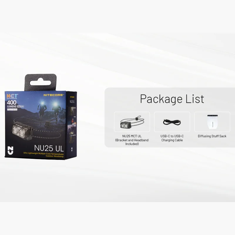 

NITECORE NU25 MCT UL Перезаряжаемый налобный фонарь USB-C 400 люмен Макс. ход 132 метра Цвет луча Белый свет, красный свет