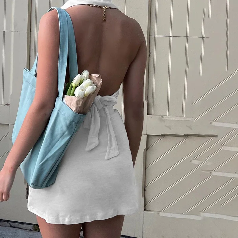 Zweiteiliges Damen-Outfit mit Neckholder, ärmelloses Crop-Top + figurbetonter Minirock, Set für den Sommer, sexy Party-Clubwear, mehrfarbig – Detail 2