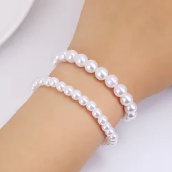 4-10mm Imitation Pearl Beads Strand Bracelet for Women Free Adjust With Extended Chain Pulseira Wedding Valentine's Day Gift