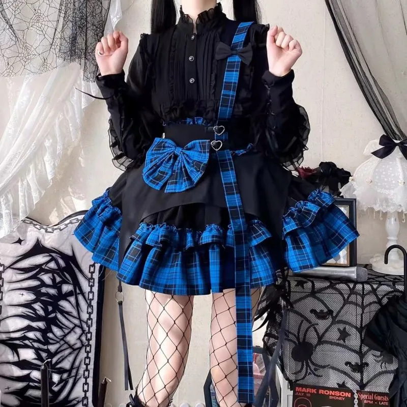 

Electronic Cat Grid Cake Skirt Half Skirt Y2K SK Checkered Dark Girl Song Dress Anime Lolita JK A-line Midi Mini Dresses New