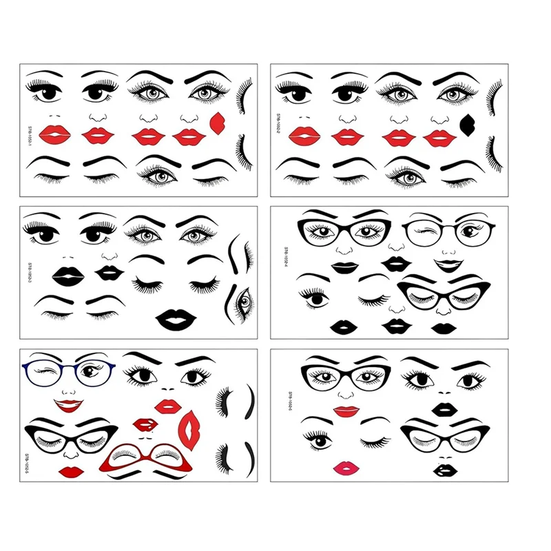 

Fresh UV Transfer Face Stickers For Crafts-6 Sheets Eyes Lips Mouth Eyebrows Nose Decals