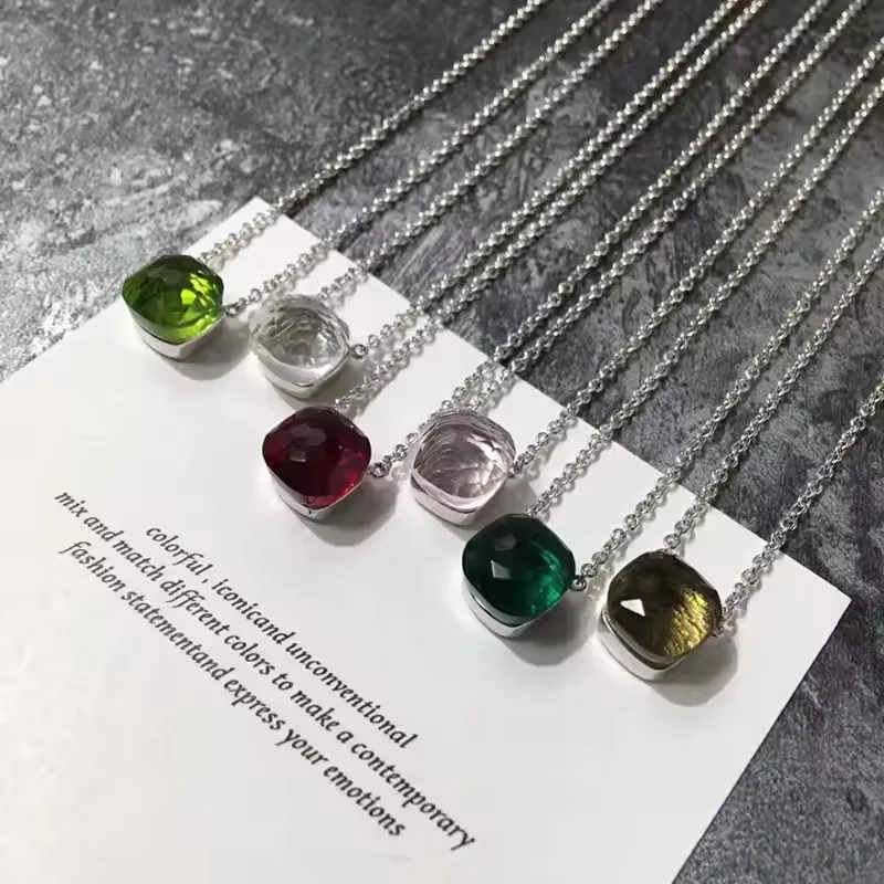 

10.6mm Classic Nudo S925 Silver Necklace Jewelry Agate Candy Pendant Gold Fashion Colorful Crystal Chain for Gift Gold Plated