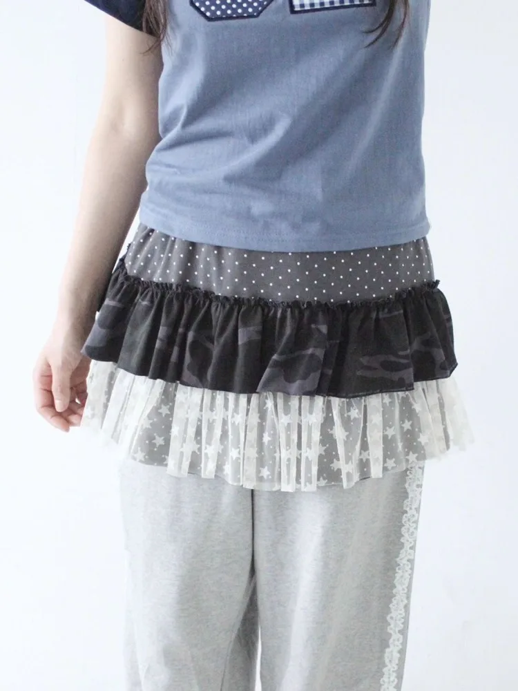 

Японские юбки с субкультурным звездным волнистым принтом Y2K, кружевная лоскутная юбка-торт со рюшами для женщин, новинка 2025, Faldas De Mujer