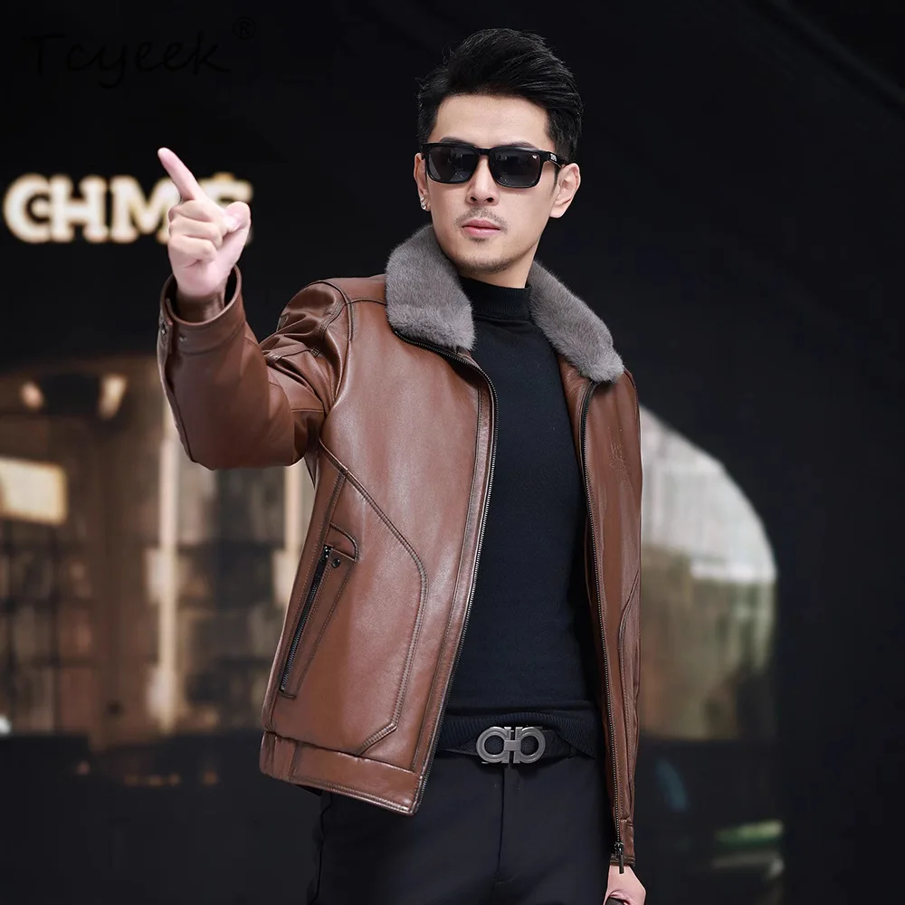 

Tcyeek верхний слой из воловьей кожи, пуховик из натуральной кожи, мужская теплая зимняя одежда, мужские пальто, куртки на гусином пуху, 2025 Casaco Masculino