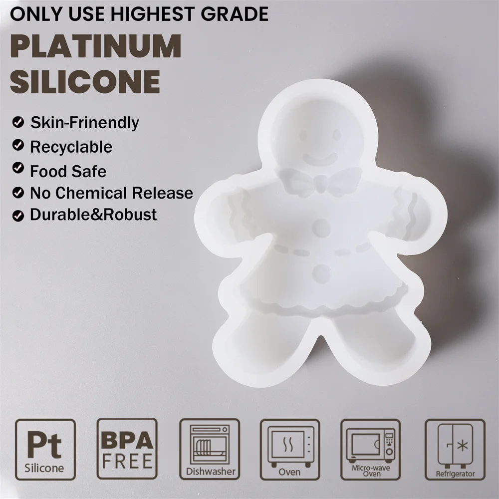 Boowan Nicole Gingerbread Man Concrete Silicone Mold DIY Handmade Cement Jesmonite Mould Christmas Home Decor