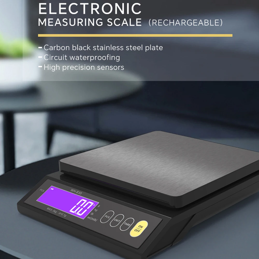 Báscula eléctrica para hornear recargable IP67, báscula de cocina resistente al agua de alta precisión con conteo de tara, unidad de apagado automático
