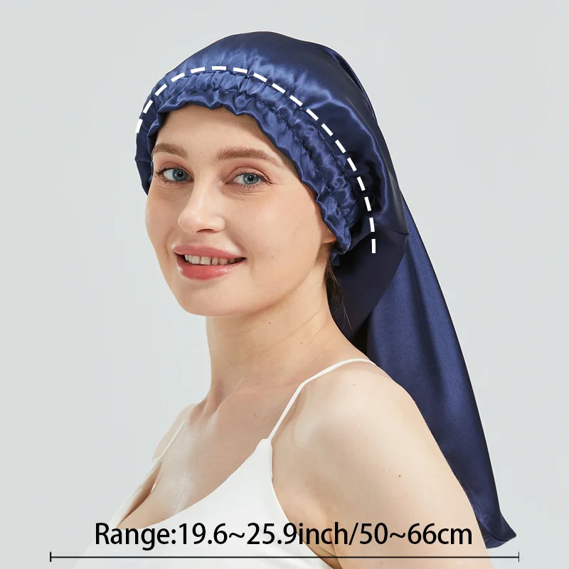 Women Bonnet Satin Sleeping Hat Long Tail Braid Hair Night Sleep Cap Head Cover Bonnets Shower Caps For Sauna Bathing Bonnet New