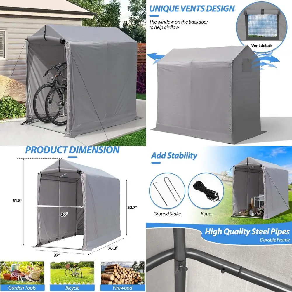 

Durable Outdoor Storage Shed for 6x3 Ft, Portable Shelter with Easy Roll-up Door for Bicycles, Lawn Mowers, and Garden Equipment