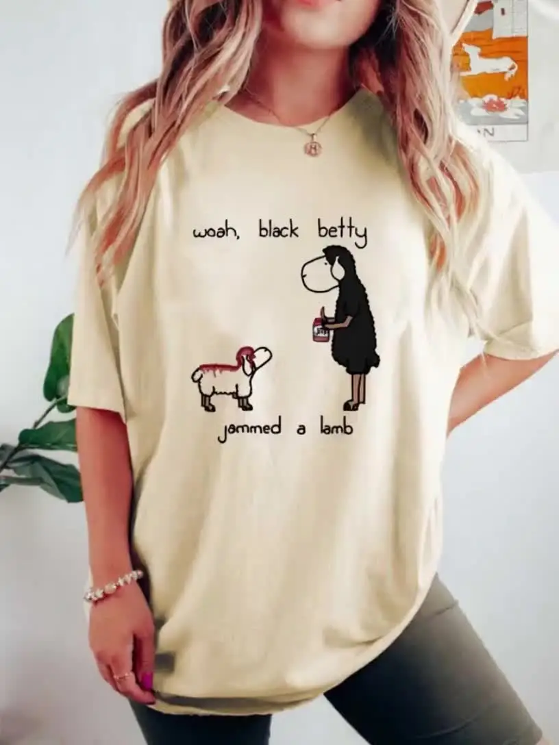 Amazing! Black Betty and Sheep Pattern T-shirt Is The Ideal Choice for Summer Gatherings, Designed Specifically for Women