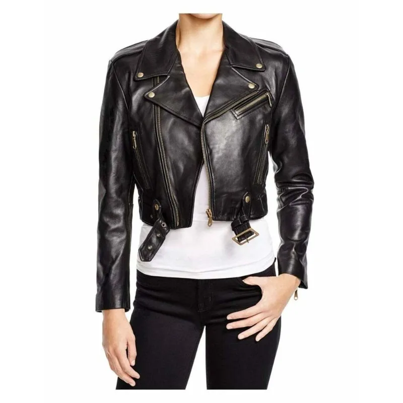 

Women's Crop Jacket Real Sheepskin Slim Fit Fashion Leather Jacket Jeans Jacket Women