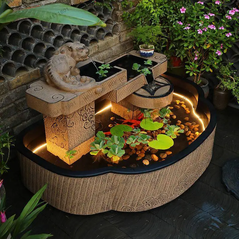 

Garden Flowing Fish Pool Outdoor Terrace Circulating Water Large Fish Tank Landscaping Fountain Pool