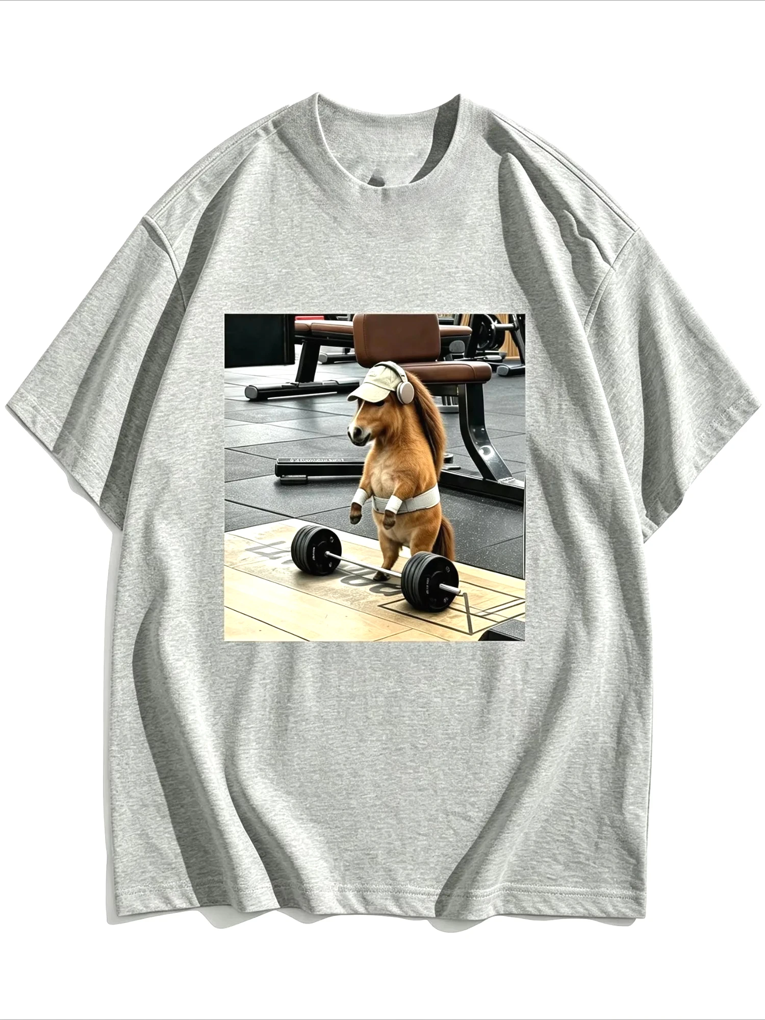 Women's T-shirt Cap Wearing Mini Horse Gym Weightlifting Funny Meme Print Soft Summer Short Sleeve Breathable Daily Casual Tops