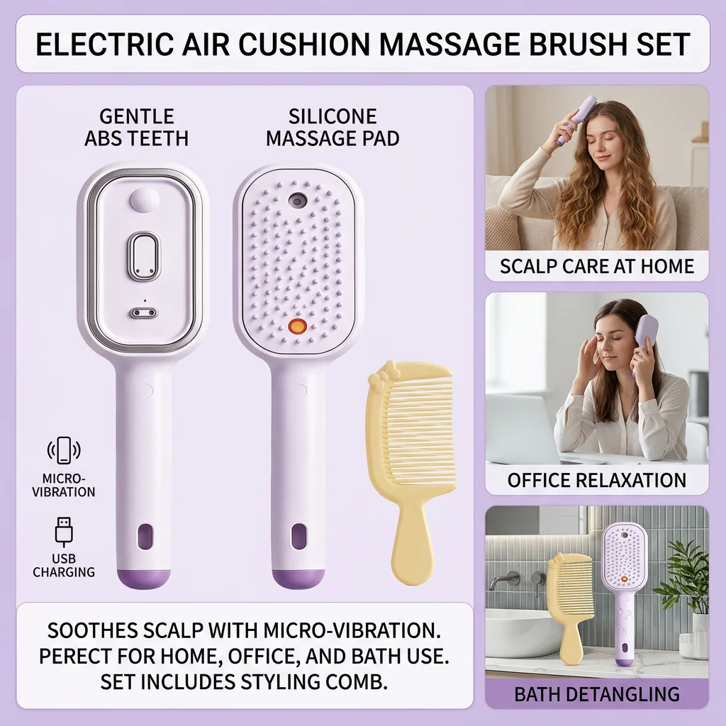 Scalp Massage Comb Brush Electric Mist Air Cushion combs Hair Care Detangling Tool USB Charging Set for Curly Long Hair styling