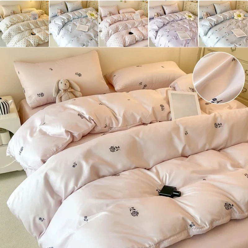 

3/4pcs Blue Heart-shaped Printing Bedding Set Soft Comfortable Bed Sheet for Bedroom Hotel Student Dormitory All-Season 이불커버세트