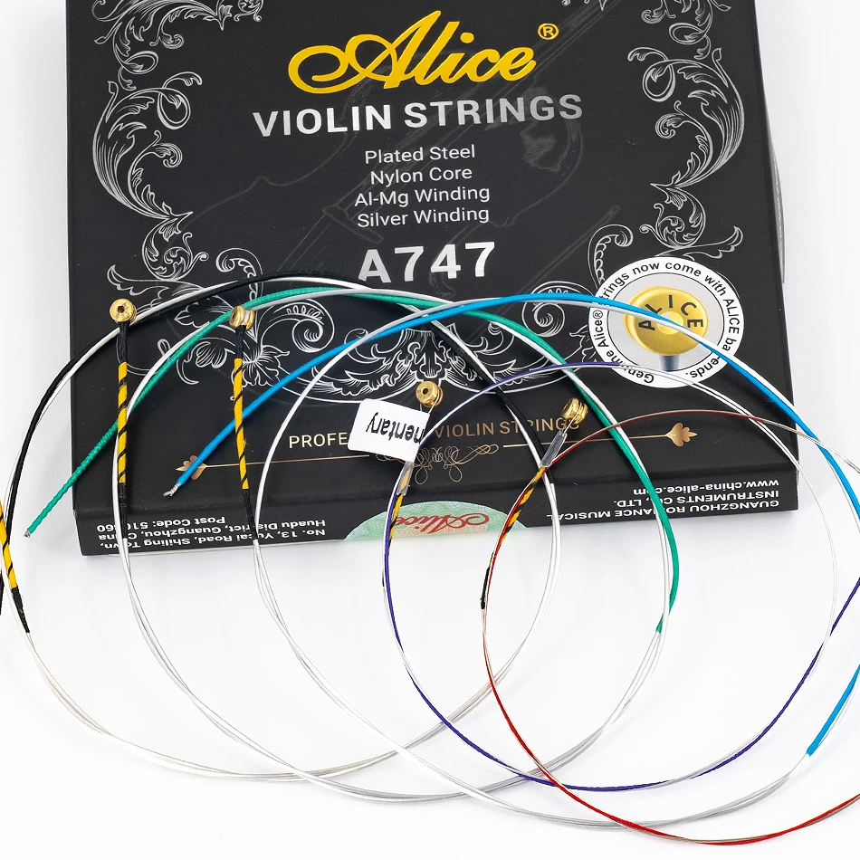 Alice A747 Violin String Set Professional Use Plated Steel Nylon Core Al-Mg Winding Silver Wound for Violin Full Size To 4/4