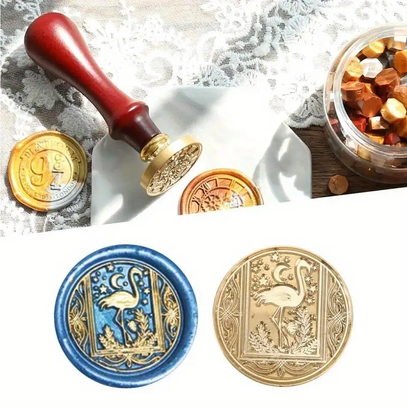1Pc 3CM Wax Seal Stamp Star Sky Series Wooden Handle Swan Mermaid Flying Dragon Sealing Tool Wax Seal Beads