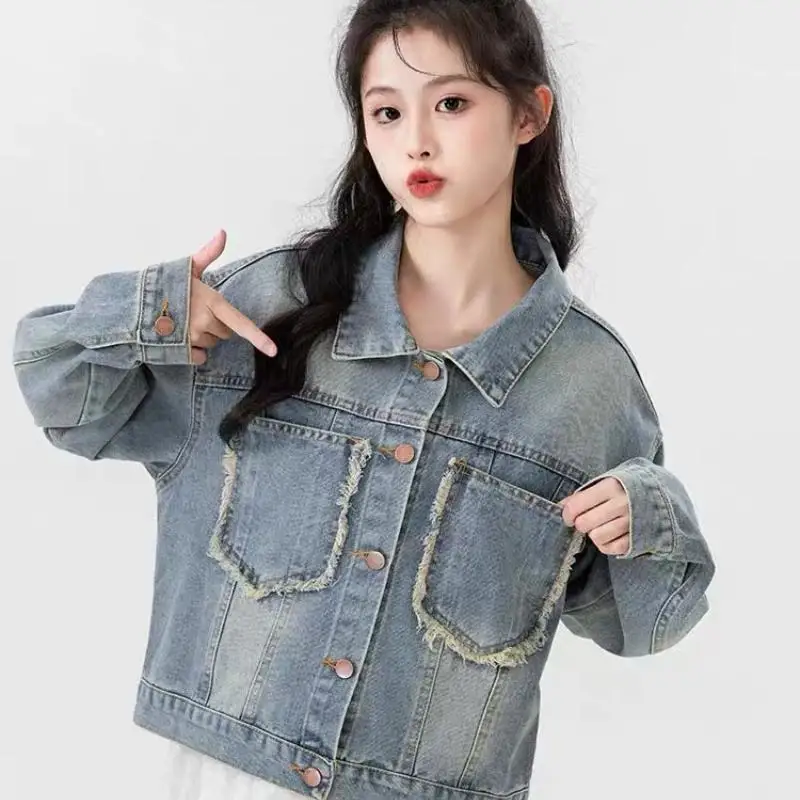 Autumn New Women's Retro Cowboy Shirt Fashion Style Youth Long Sleeve Y2K Girls' Tops Comfortable Versatile Soft and Simple