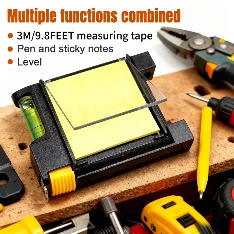 Portable 3M Measuring Tape 4 in 1 Multitool Level Sticky Note Pen for DIY Woodworking