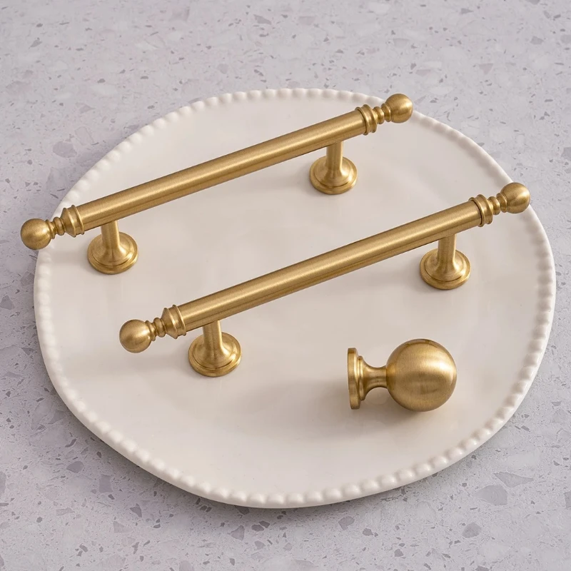 Brass Handle Gold Furniture Cream Style Light Luxury Solid Brushed Kitchen Cabinet Wardrobe Drawer Knob Hardware Furniture