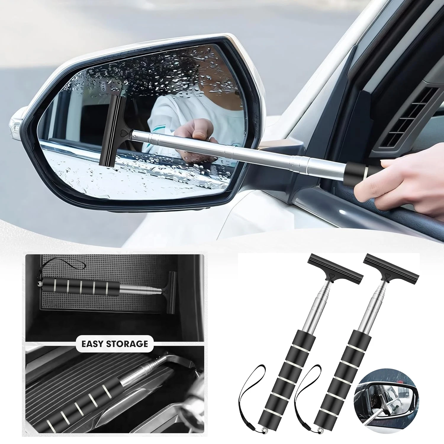 Rainy Glass Portable Window Cleaning Tool Wiper Telescopic Handle Car Side Mirror Squeegee Telescopic Rearview Mirror Squeegee