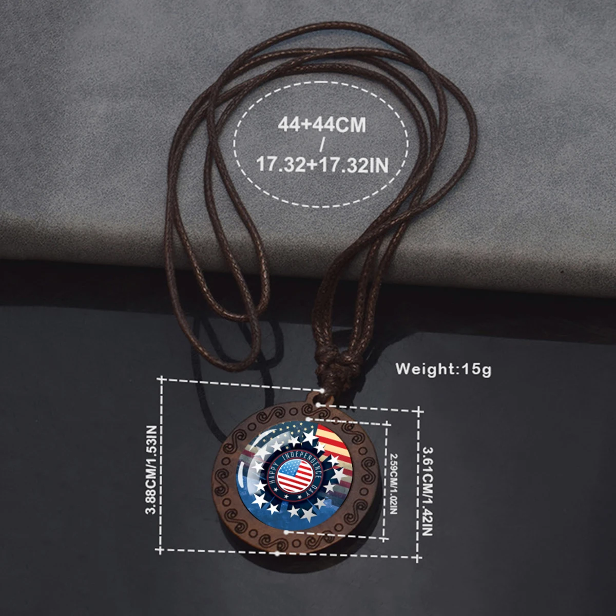 4th of July Independence Day Glass Wood Pendant Necklace USA Flag Necklace Patriot Gift